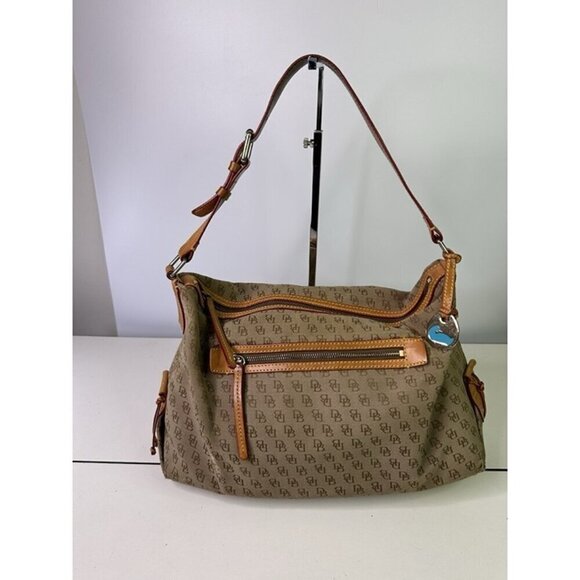 Dooney & Bourke Handbags - Vintage Dooney & Bourke Tan Signature Canvas Leather Monogram Shoulder Bag Purse